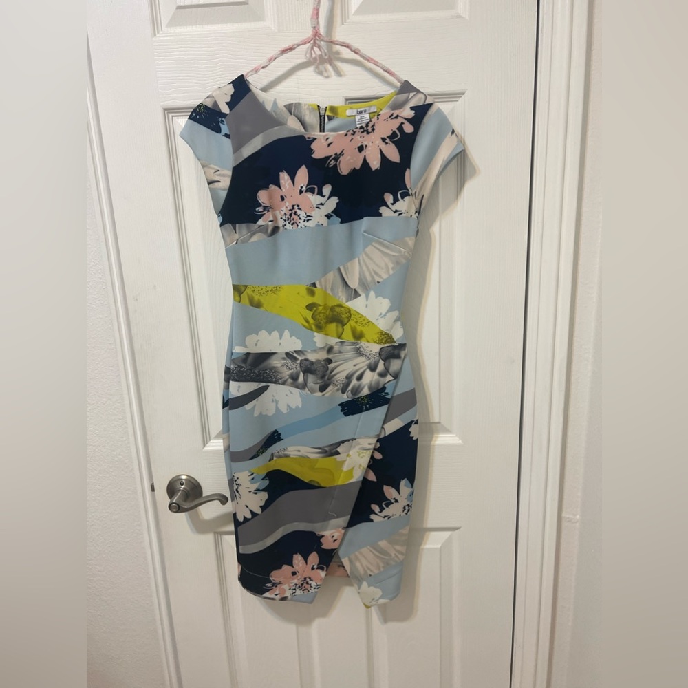 BLUE ABSTRACT CAREER DRESS SIZE XSMALL